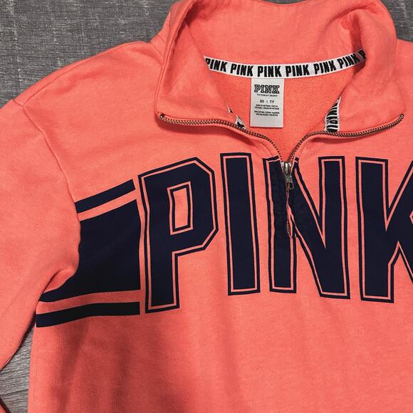 PINK Victorias Secret Quarter Zip Pullover Sweatshirt Women XS Neon Pink Orange - Picture 5 of 6